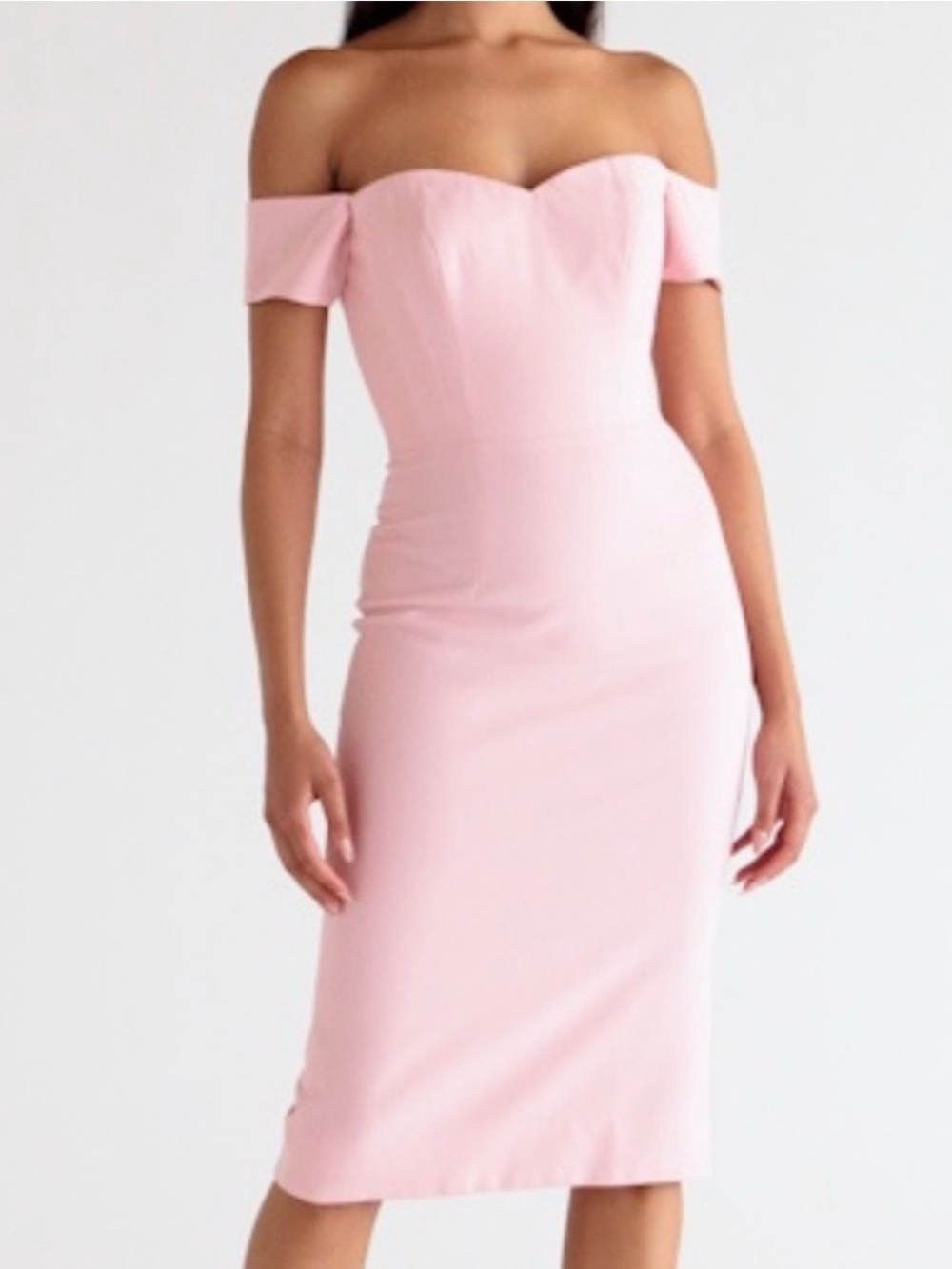 Dress the Population Light Pink Off-Shoulder Midi Dress